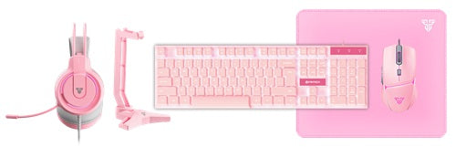 Fantech KBFTP51PK, P51 5 in 1 Power Bundle, Includes Shikari K515 Gaming Keyboard, Crypto VX7 Gaming Mouse, Vigil MP356 Medium Mousepad, Flash HQ53 Gaming Headset, Tower II AC304 Headset Stand, Sakura Pink, 1 Year Warranty