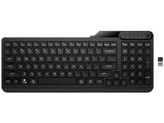 HP 475 Dual-Mode Wireless Keyboard Bluetooth 5.3 Up to 24M Battery life USB Type-A port Multi-OS Device Unifying Dongle Slim full numpad Black