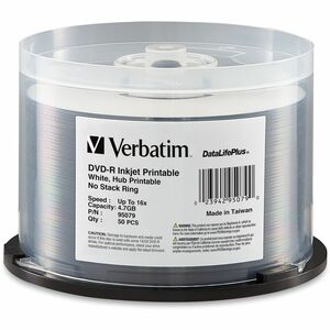 VERBATIM DVD-R 4.7GB White Inkjet Wide Print 50Pk 16x