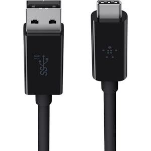 Belkin 3.1 USB-C to USB-A Cable (1M) (USB Type-C) - (F2CU029bt1M-BLK), 60W, 10Gbps, Thunderbolt 3, Samsung Galaxy, iPad, MacBook, 2 Years Warranty