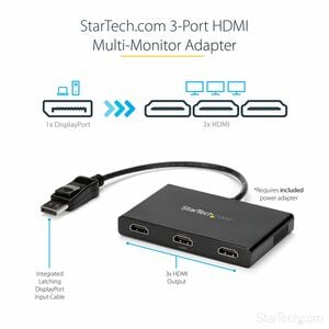 StarTech.com DisplayPort to Triple Head HDMI MST Hub - Multi Monitor MST Hub - DisplayPort 1.2 to HDMI Multi Stream Video Output Hub - 1x DP (M) to 3x HDMI (F)