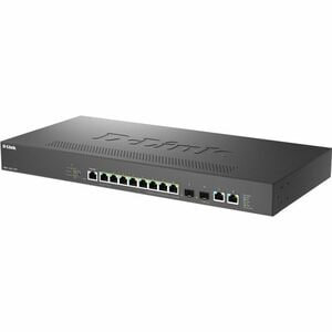 D-LINK 12-Port Multi-Gigabit Smart Managed PoE+ Switch with 8 2.5G PoE+ ports 2 10GBASE-T and 2 10G SFP+ ports. PoE budget 240W.
