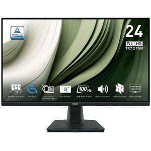 MSI Pro MP245G 24in FHD 100Hz IPS Business Monitor - 1920 x 1080 - HDMI VGA DisplayPort - Speakers - Tilt Adjustable - 100x100 VESA - Internal Power EPEAT Silver - 4 Years Warranty