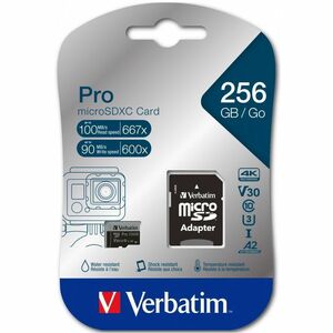 Verbatim Pro Micro SDXC 256GB Class 10 UHS-I U3 w/ Adaptor