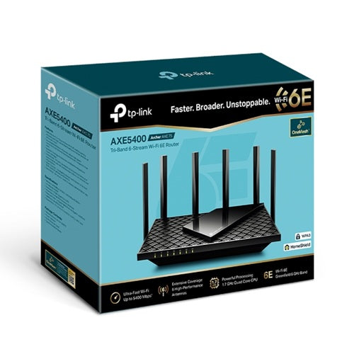TP-Link Archer AXE75 AXE5400 Tri-Band Gigabit Wi-Fi 6E Router, 574 Mbps at 2.4 GHz + 2402 Mbps at 5 GHz + 2402 Mbps at 6 GHz