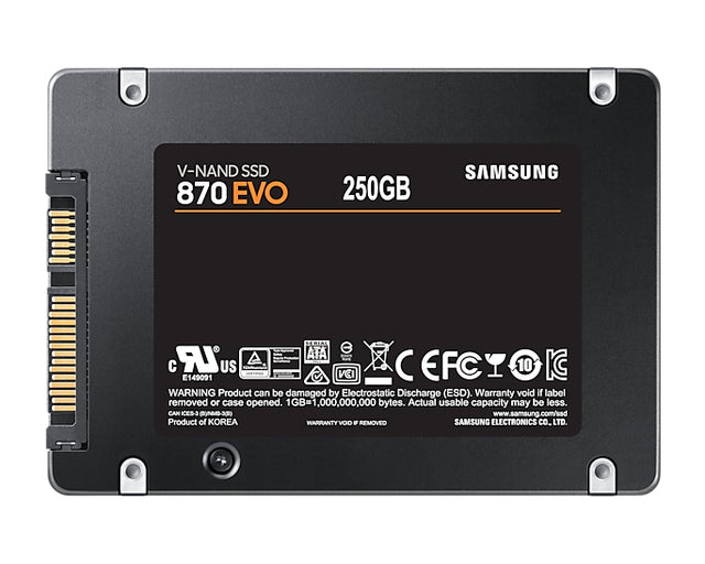 Samsung 870 EVO 250GB 2.5" SATA III 6GB/s SSD 560R/530W MB/s 98K/88K IOPS 150TBW AES 256-bit Encryption 5yrs Wty