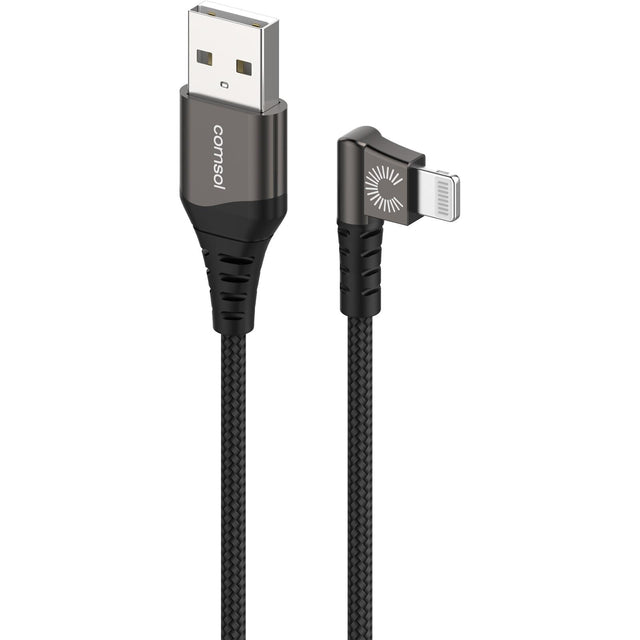 2x Comsol 1.2m USB-A to Right Angle Lightning Cable Black