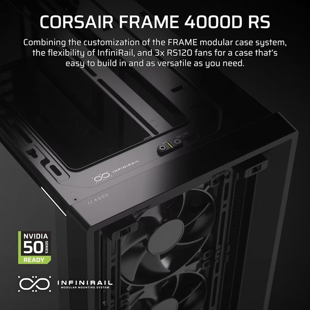 Corsair FRAME 4000D RS Modular Mid-Tower PC Case - Black, ATX, 430mm GPU, 170mm CPU cooler, 360mm rad, 1x USB-C 3.2 Gen 2