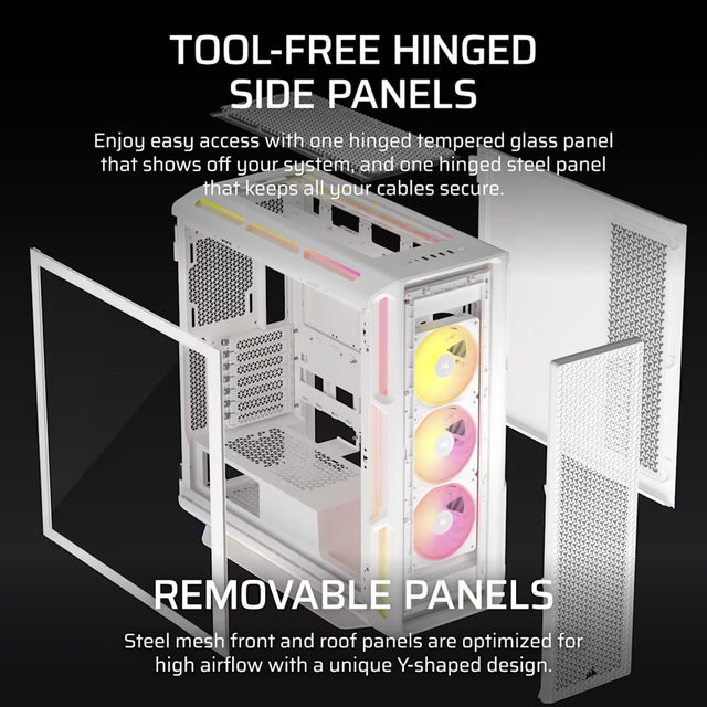 Corsair iCUE LINK 5000T LX RGB Mid-Tower High-Performance PC Case - White, ATX, 450mm GPU, 170mm CPUcooler, 360mm rad, 3x LX120 RGB, 1x USB-C 3.2 Gen2