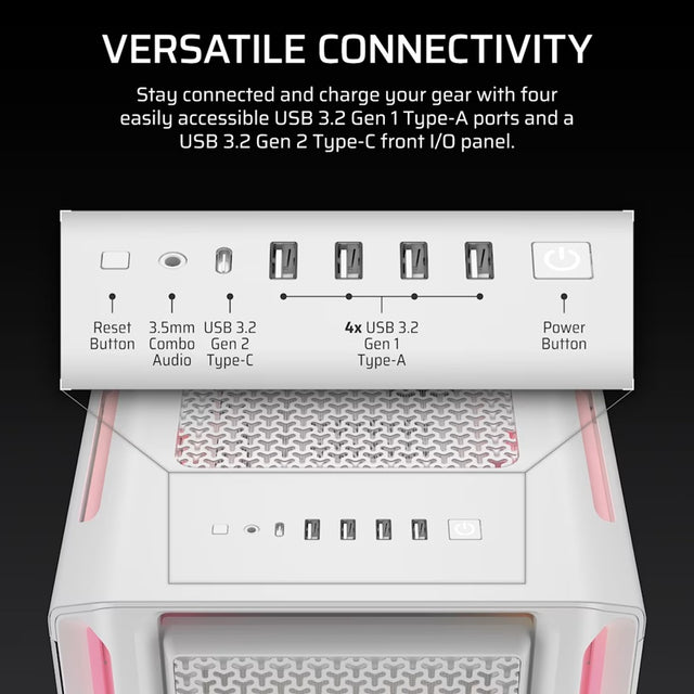 Corsair iCUE LINK 5000T LX RGB Mid-Tower High-Performance PC Case - White, ATX, 450mm GPU, 170mm CPUcooler, 360mm rad, 3x LX120 RGB, 1x USB-C 3.2 Gen2