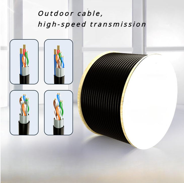 8Ware 350m CAT6A Ethernet Outdoor Underground Shielded External LAN Cable Roll on Rell Box Black Copper Twisted Core PE Jacket 23AWG >305m