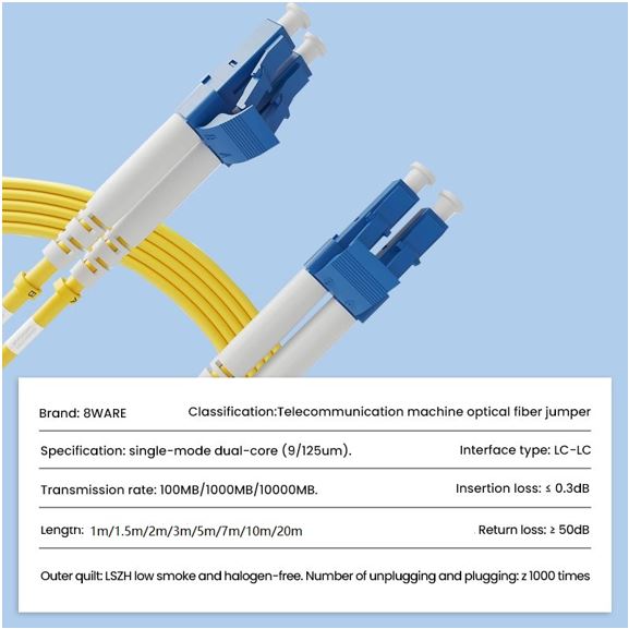8ware Fibre UPC LC-LC Singlemode Dual-core Optic Duplex Armored Low smoke zero halogen (LSZH) cable Yellow 10M