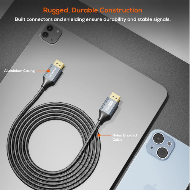 mbeat Tough Link 1.8m 16K DP to DP Cable - Space Grey 40Gbps 180cm × 2.2cm × 1.10cm