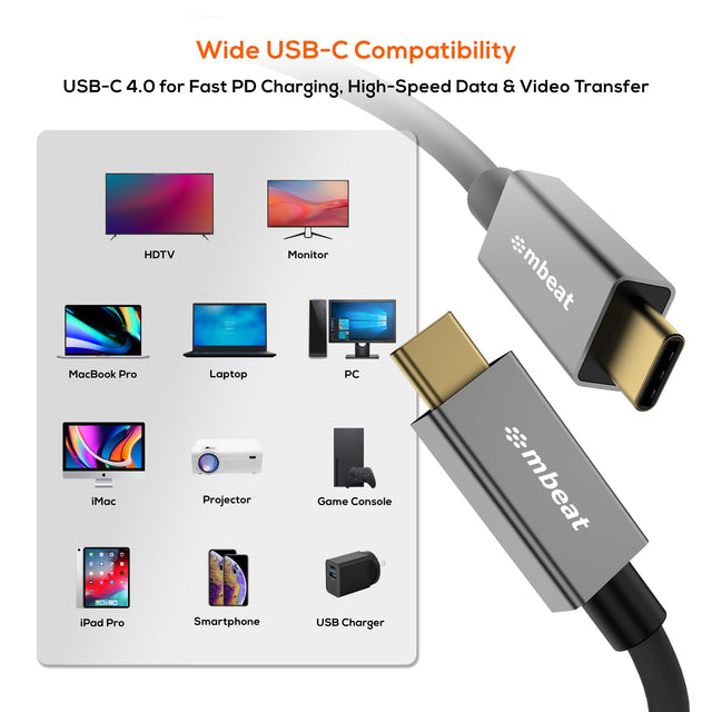 mbeat Tough Link 1m USB 4.0 USB-C Cable - Space Grey Video Resolution: Maximum 8K/60Hz