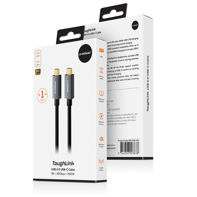 mbeat Tough Link 1m USB 4.0 USB-C Cable - Space Grey Video Resolution: Maximum 8K/60Hz