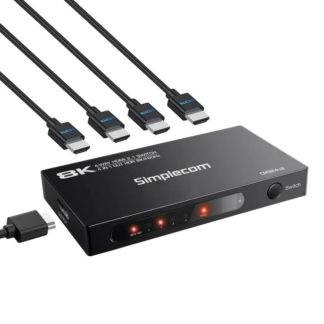 Simplecom CM324v2 4-Port HDMI 2.1 Switch 4 IN 1 OUT Splitter HDCP 2.3 8K@60Hz