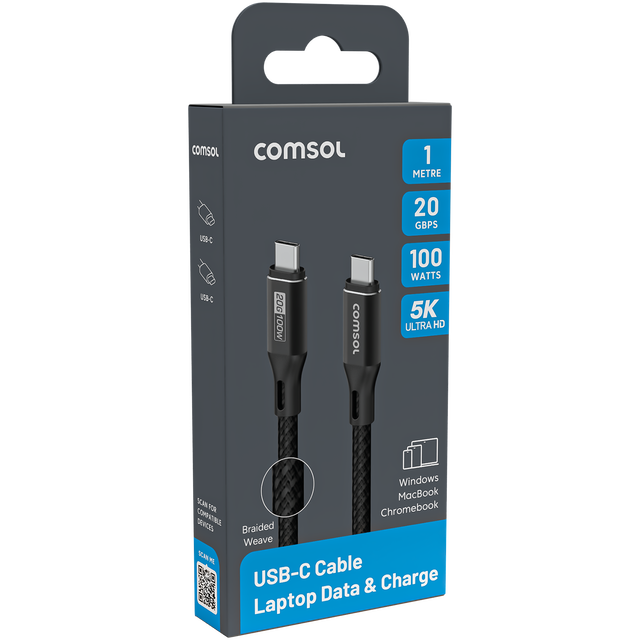 2x Comsol 1m 20Gbps 100W USB-C to USB-C Cable