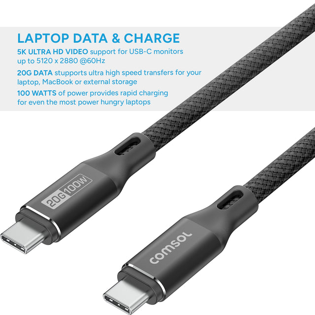 2x Comsol 1m 20Gbps 100W USB-C to USB-C Cable