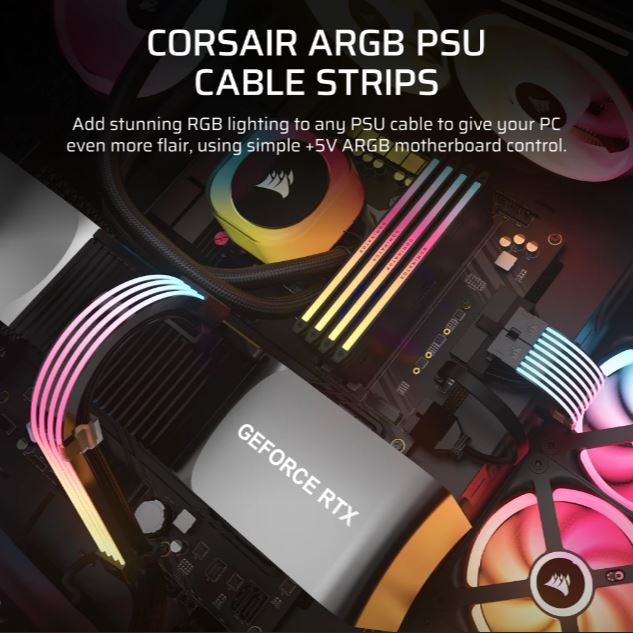 Corsair (LSCorsair ARGB PSU Cable Strips: 2x230mm, 100 ARGB LEDs/strip, 5V ARGB/iCUE