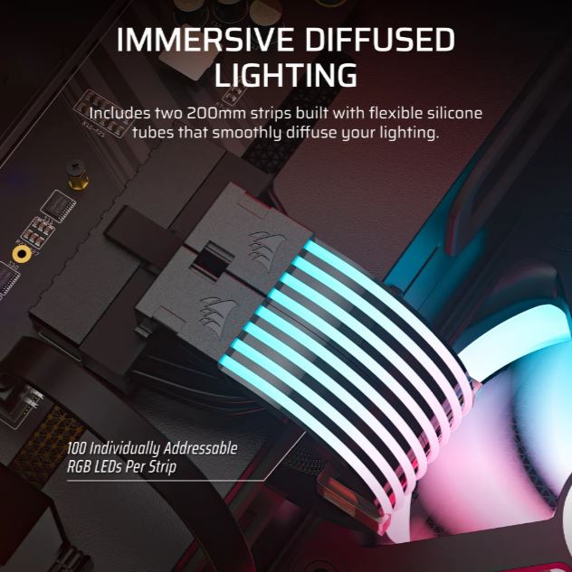 Corsair (LSCorsair ARGB PSU Cable Strips: 2x230mm, 100 ARGB LEDs/strip, 5V ARGB/iCUE