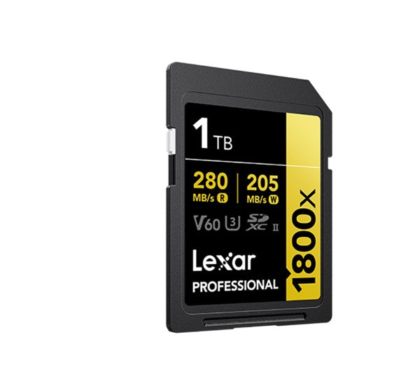 Lexar Professional 1800x 1TB SDXC™ UHS-II Card GOLD Series 1TB—C10, UHS-II(U3), V60, 1800x, up to 280MB/s read, 205MB/s write