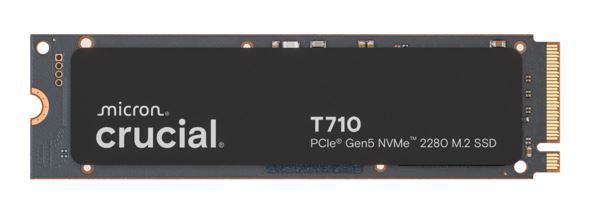 Micron (Crucial) Crucial T710 4TB PCIe Gen5 NVMe 2280 SSD - 14500/13800 MB/s R/W 2400TBW 1500K IOPs 1.5M hrs MTTF with DirectStorage for Intel & AMD