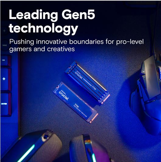 Micron (Crucial) Crucial T710 4TB PCIe Gen5 NVMe 2280 SSD - 14500/13800 MB/s R/W 2400TBW 1500K IOPs 1.5M hrs MTTF with DirectStorage for Intel & AMD