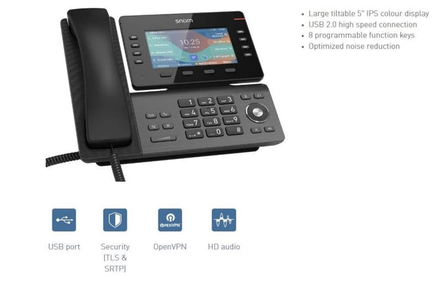SNOM D862, High Speed USB-A Connection, 8 Programmable Function Keys, Security (TLS & SRTP), HD Audio Quality