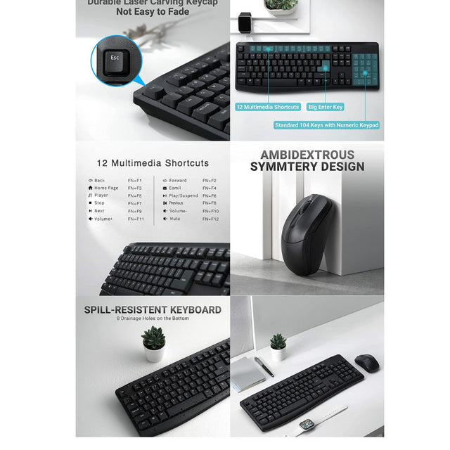 RAPOO X1800Pro Wireless Mouse & Keyboard Combo - 2.4G, 10M Range, Optical, Long Battery, Spill-Resistant Design,1000 DPI, Nano Receiver, Office Choice