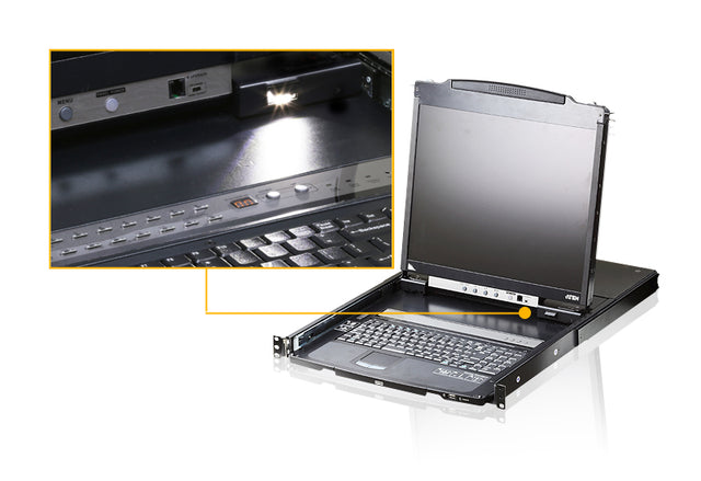 Aten Rackmount Dual Rail LCD Console VGA PS/2-USB w/ 19" LCD Display, 1x Custom KVM Cable Included, 1280x1024@75hz Display, LED Illumination