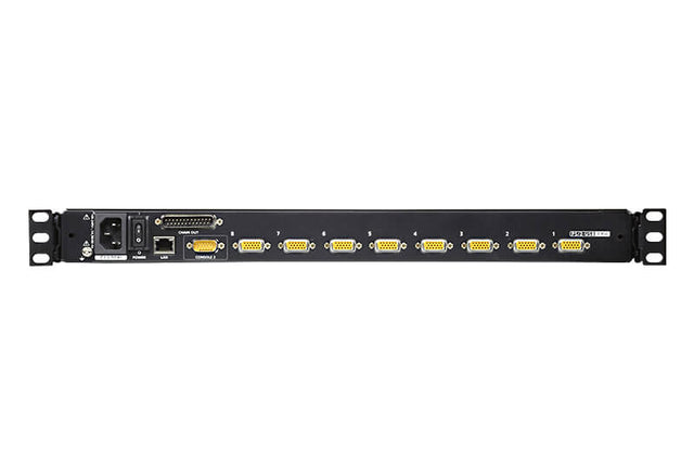 Aten Rackmount KVM Switch Over IP Single Rail 8 Port VGA PS/2-USB w/ 19" LCD Display, 2x Custom KVM Cables, 1280x1024@75hz Display, LED Illumination