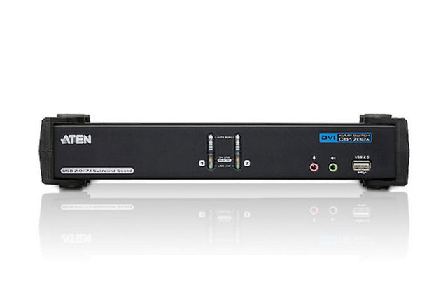 Aten Desktop KVMP Switch 2 Port Single Display DVI w/ 7.1 audio, 2x Custom KVM Cables Included, 2x USB Port, Selection Via Front Panel