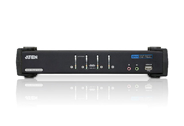 Aten Desktop KVMP Switch 4 Port Single Display DVI w/ 7.1 audio, 4x Custom KVM Cables Included, 2x USB Port, Selection Via Front Panel