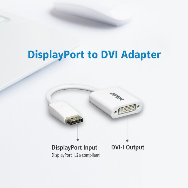Aten *PROMO* SOH only* Aten DisplayPort to DVI Adapter, Converts DisplayPort signals to DVI output, DisplayPort 1.2 a compliant, Supports VGA, SVGA, XGA,