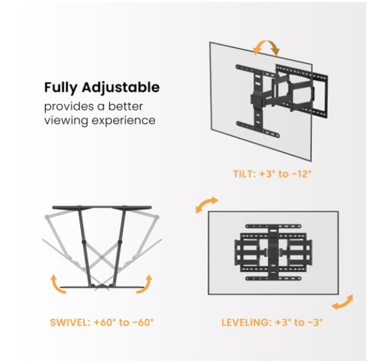 Brateck LPA83-466 MODERN ULTRA-SLIM FULL-MOTION TV WALL MOUNT For most 43"-90" TVs (LS)