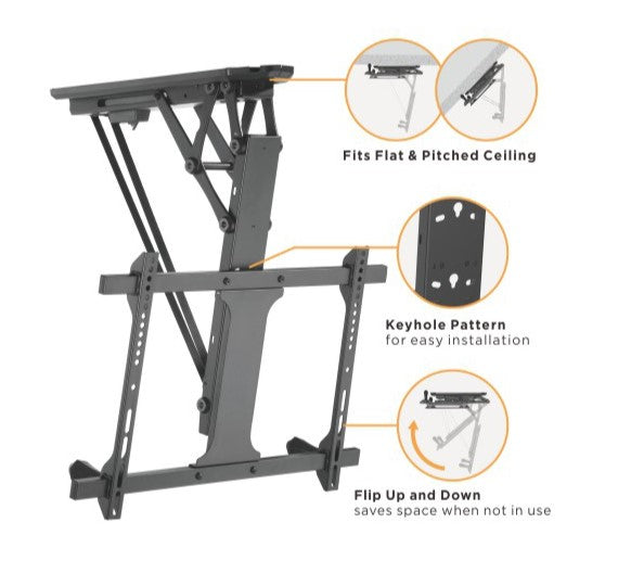 Brateck PLB-M0546AI SMART FLIP DOWN TV CEILING MOUNT POWERED BY TUYA Support most 32" ~ 70" TVs (Black) (LS)