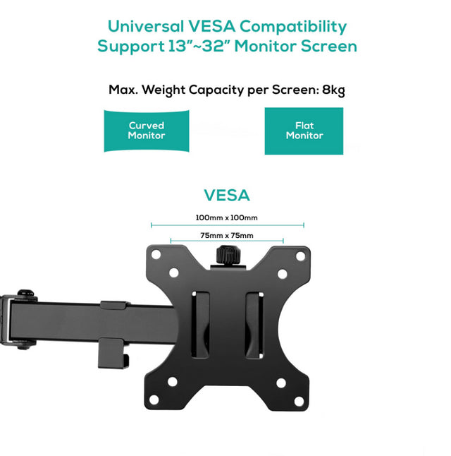 mbeat® activiva ErgoLife Dual Monitor Screen Double Joint Monitor Arm is a versatile and economical solution for dual 13”-32” screens