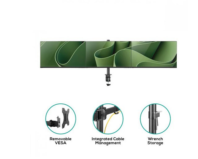 mbeat® activiva Triple-Screen Articulating Monitor Arm Ideal for a seamless triple monitor setup (13”-27”), it offers flexible positioning