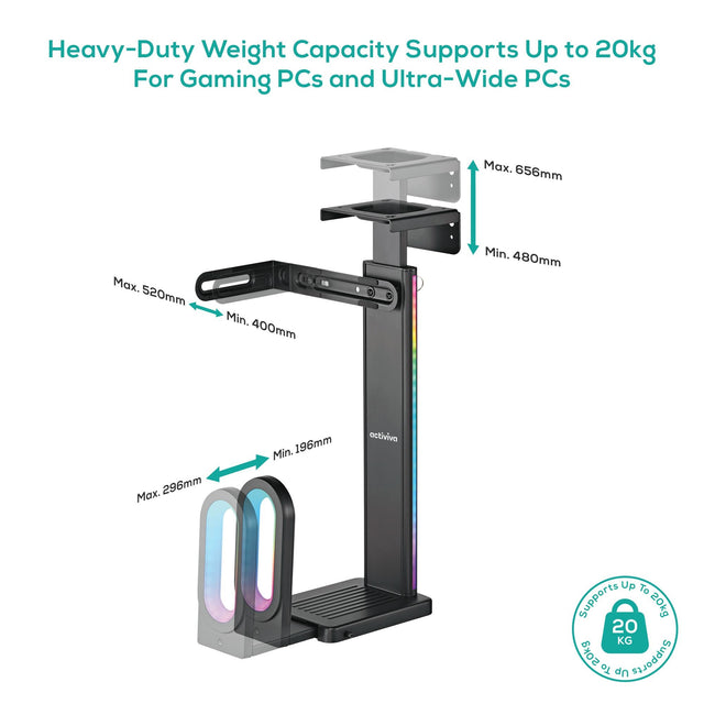 mbeat® activiva RGB Ultra-Wide Adjustable Wall & Under-Desk Gaming PC Mount