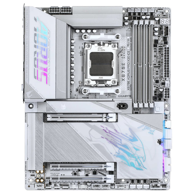 Gigabyte X870E A PRO X ICE: AM5, DDR5 256GB, ALC1220, 5GbE LAN, Q-Flash, Smart Backup, GCC, ATX, Win11, Ryzen 7000–9000