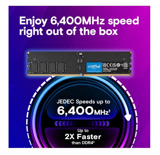 Micron (Crucial) Crucial 16GB (1x16GB) DDR5 CUDIMM 6400MHZ CL52 Desktop PC Memory for Intel Core Ultra Processors AI PC