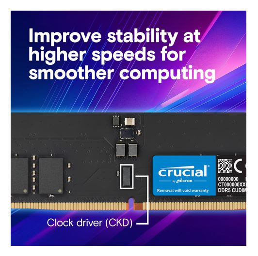 Micron (Crucial) Crucial 16GB (1x16GB) DDR5 CUDIMM 6400MHZ CL52 Desktop PC Memory for Intel Core Ultra Processors AI PC