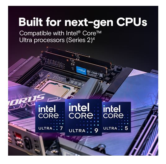 Micron (Crucial) Crucial 64GB (1x64GB) DDR5 CUDIMM 6400MHZ CL52 Desktop PC Memory for Intel Core Ultra Processors AI PC