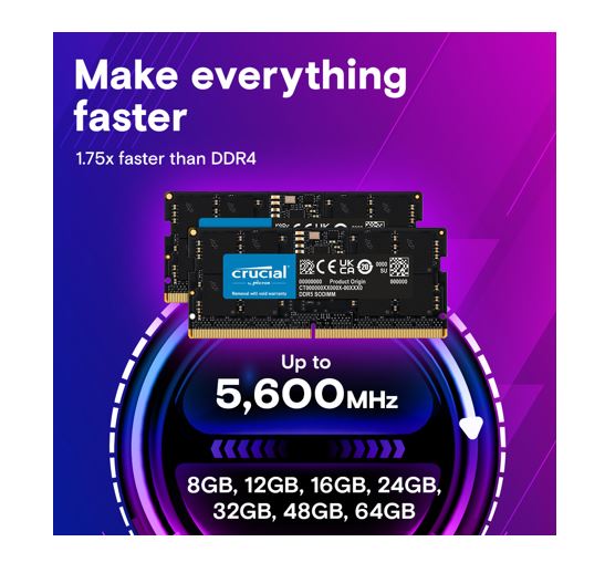 Micron (Crucial) Crucial 128GB (2x64GB) DDR5 SODIMM 5600MHz CL46 Desktop PC Memory