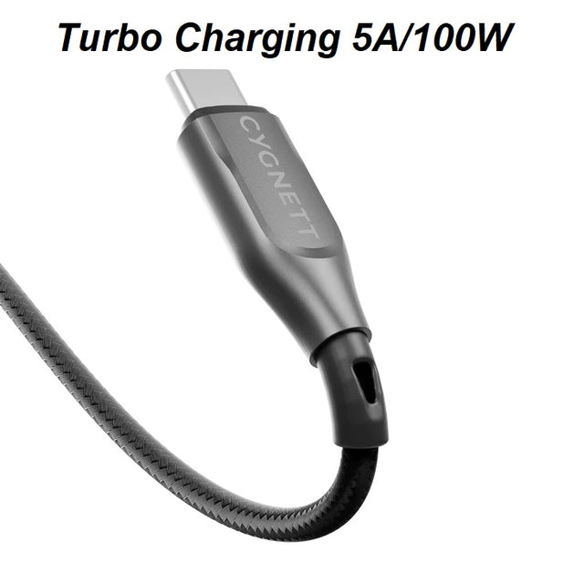 Cygnett Armoured USB-C to USB-C (2.0) Cable (2M) - Black (CY4676PCTYC), 5A/100W, Braided, 480Mbps Transfer, Fast Charge, Best for Laptop, 5 Yrs