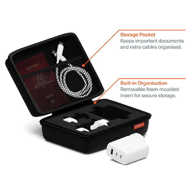 Cygnett PowerMaxx 67W Multi-Port GaN Travel Wall Charger - White (CY4771PDWCH),Charge 3 Devices Simultaneously, Removable Adaptor,2 Years Warranty