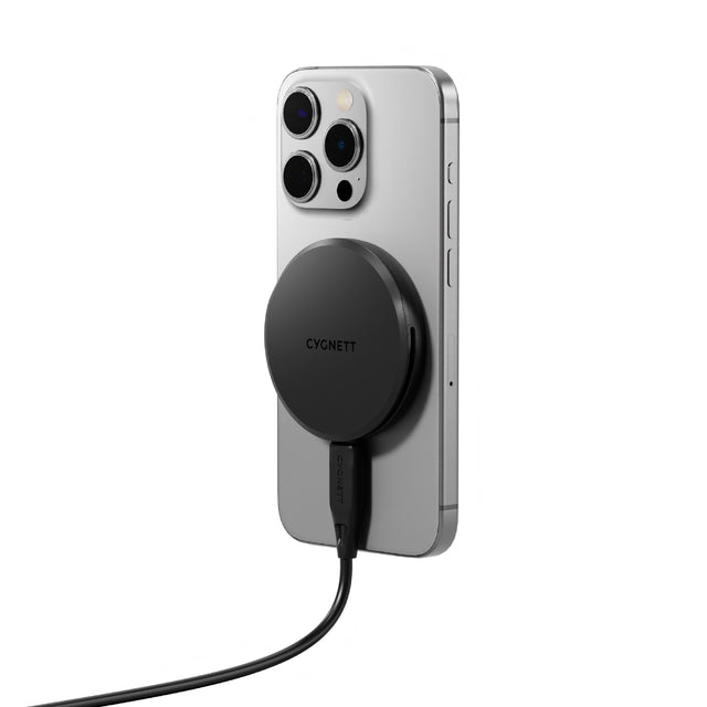 Cygnett ChargePuck Qi2 15W Fast Wireless Charger -Black(CY5061CCRGP),Compact & Lightweight, 1.2M USB-C Cable,Perfect for Travel,2 Years Warranty