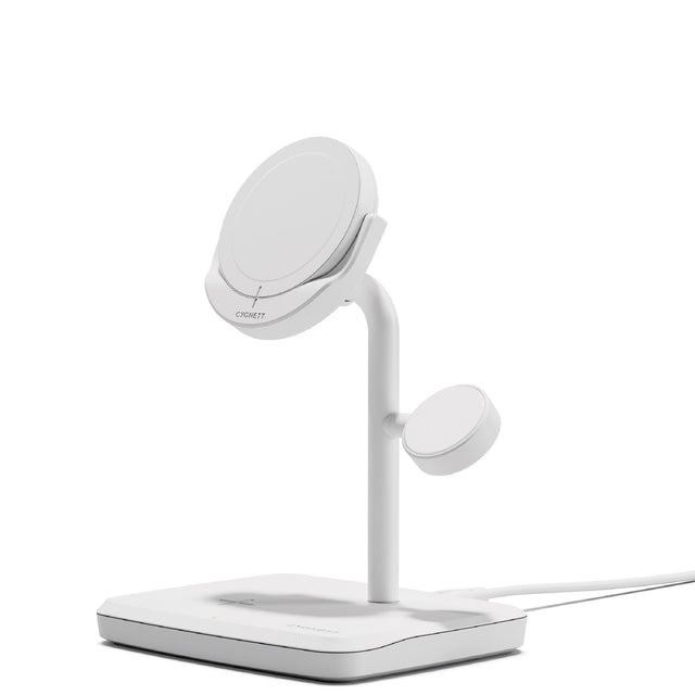 Cygnett ChargeBase Qi2 3-in-1 Magnetic 15W Wireless Charger-White(CY5070BUNCP),1.2M USB-C Cable,5W Watch Charger, 180° Swivel Head,2 Years Warranty