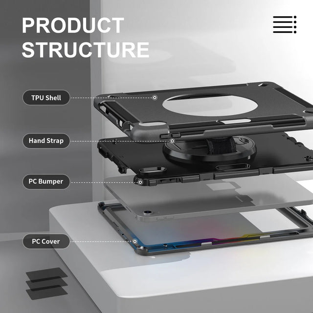 Generic Rugged Apple iPad Pro M4 (13") (7th Gen) Case Black - Built-in-Kickstand, Adjustable Hand Strap, Pen Holder, DropProof