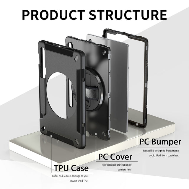 Generic Rugged Samsung Galaxy Tab S10 Ultra / Tab S9 Ultra (14.6") Case Black - Built-in-Kickstand,Adjustable Hand Strap, Pen Holder,DropProof